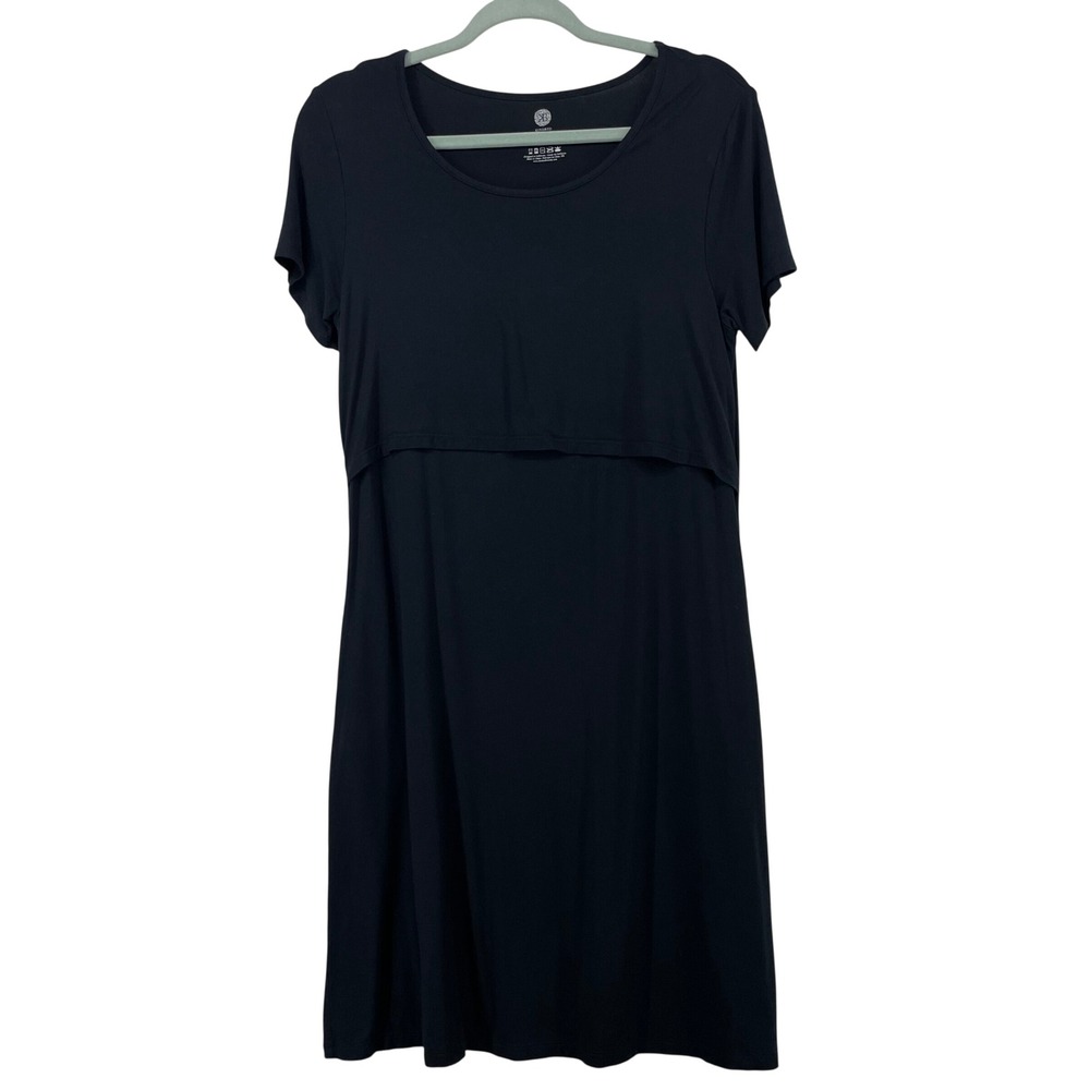 Kindred Bravely Medium Nursing Dress Black Bamboo Short Sleeve Pockets Womens
